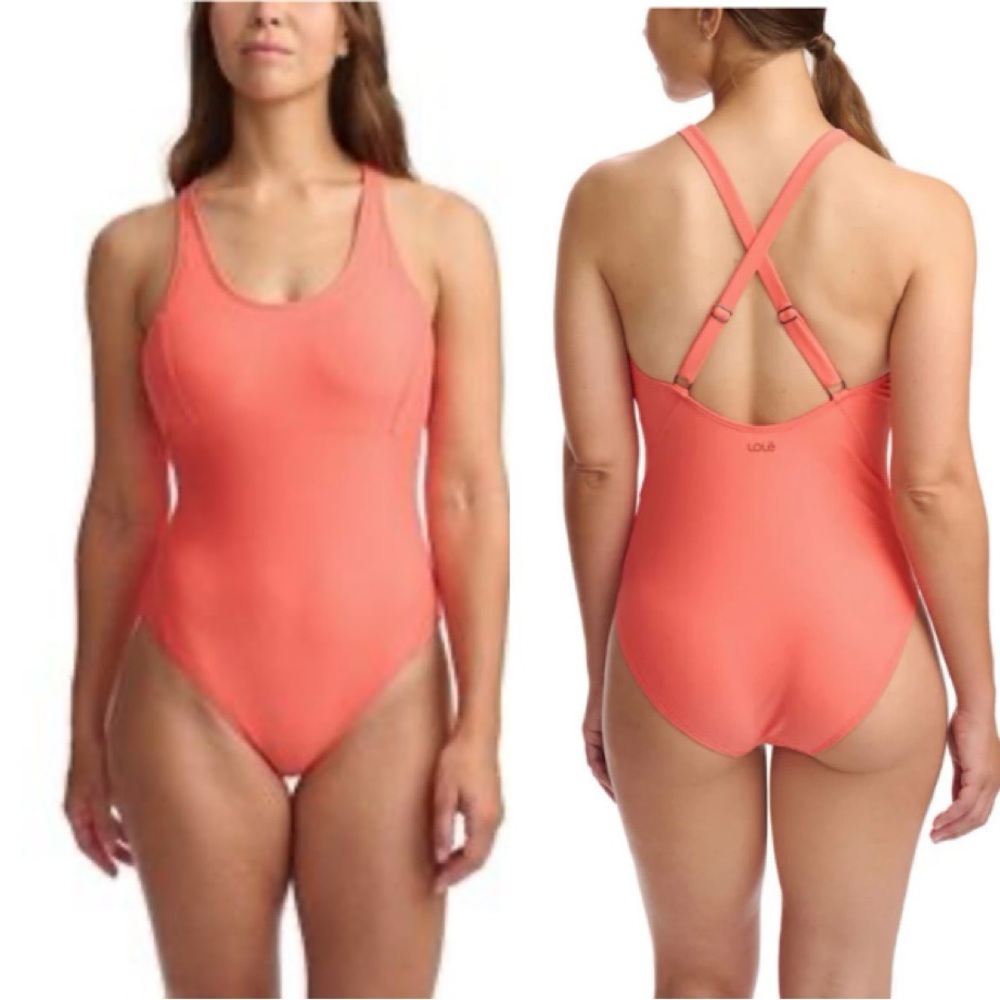 Lole NEW Athletic Coral Cross Back 1 Piece Swimsuit Adjustable Straps Minimal 16